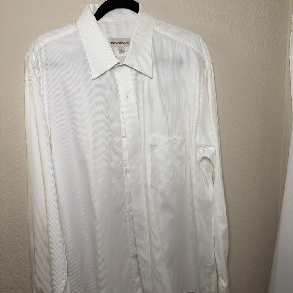 Pronto-Uomo Tailored White Long Sleeve Cufflink Style Dress Shirt 17 34/35